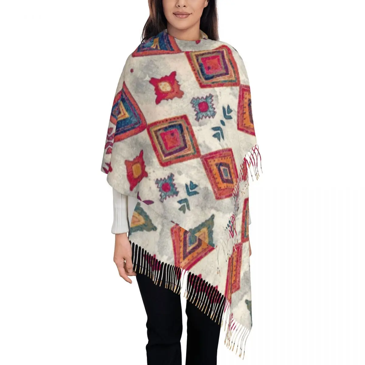 

Античный богемный марокканский Берберский ковер, стильный шарф, Женская Длинная зимняя Осенняя теплая шаль с кисточками, унисекс, Геометрическая искусственная кожа