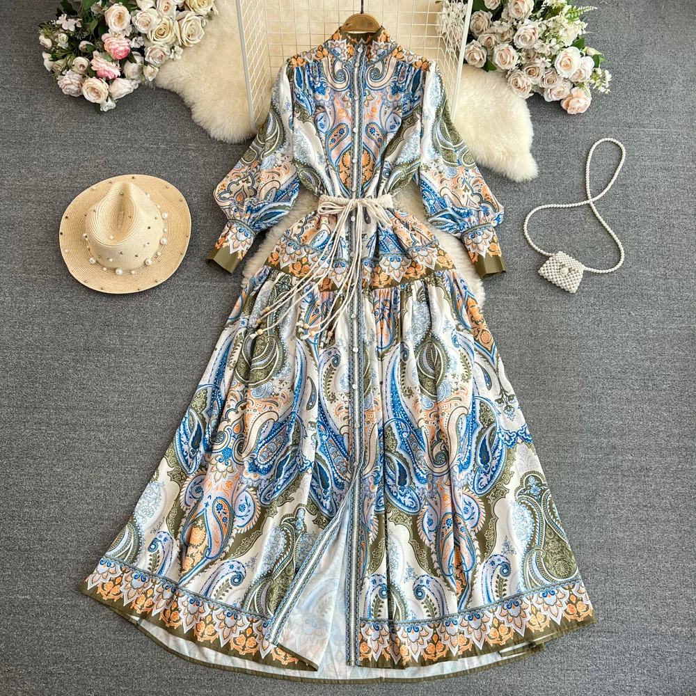 

Женское Повседневное платье-рубашка JAMERARY, винтажное платье макси с цветочным принтом, поясом и длинным рукавом-фонариком, весна-осень