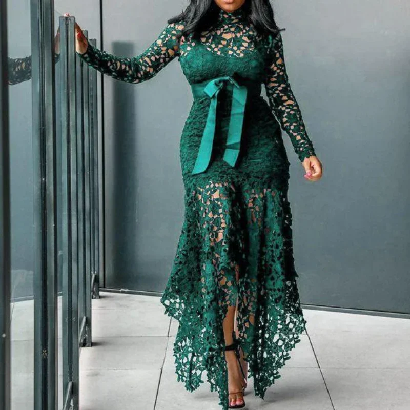 Women Dress Evening Party Long Sleeve Lace Hollow Stand Neck Lace Irregular Dress Autumn Beautiful Charming Bodycon Dress
Women Dress Evening Party Long Sleeve Lace Hollow Stand Neck Lace Irregular Dress Autumn Beautiful Charming Bodycon Dress