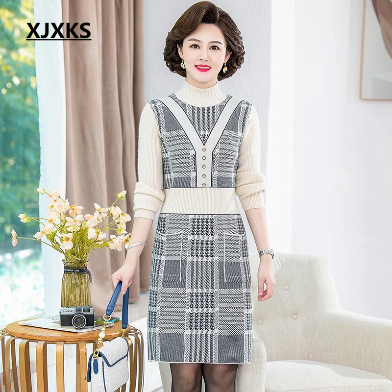 XJXKS 2022 Autumn And Winter Latest Women's High Neck Dress Fashion Warm Wool Knitted Long Sweater Vestido
XJXKS 2022 Autumn And Winter Latest Women's High Neck Dress Fashion Warm Wool Knitted Long Sweater Vestido