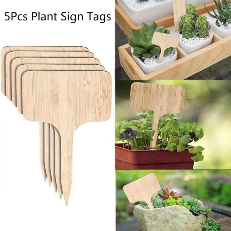 

5Pcs T-Shape Plant Labels Handwritten Double-sided Potted Plant Tag Eco-Friendly Plant Sign Garden Markers Bamboo Plug Placard
