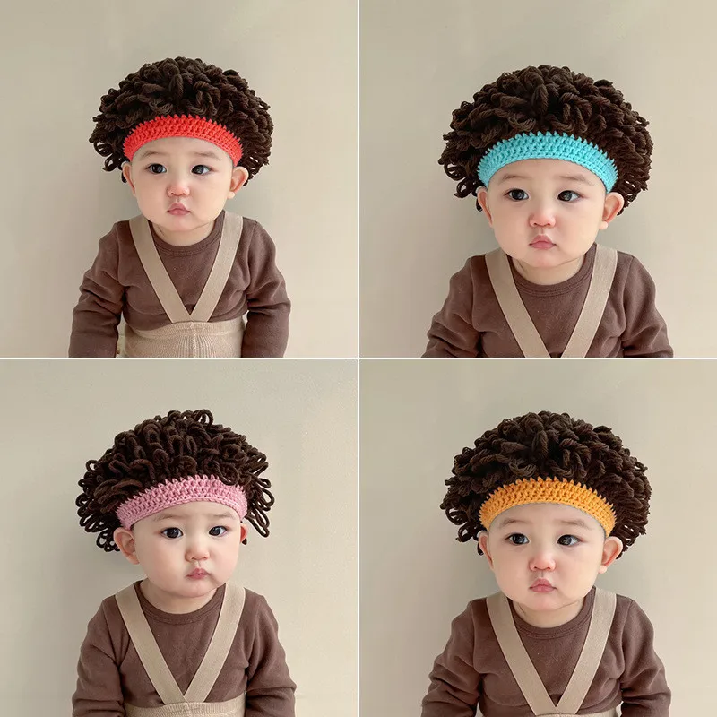 

Baby photo Wig New children's photo wig explosion wig Cute short curly fan head baby girls winter hat for kids