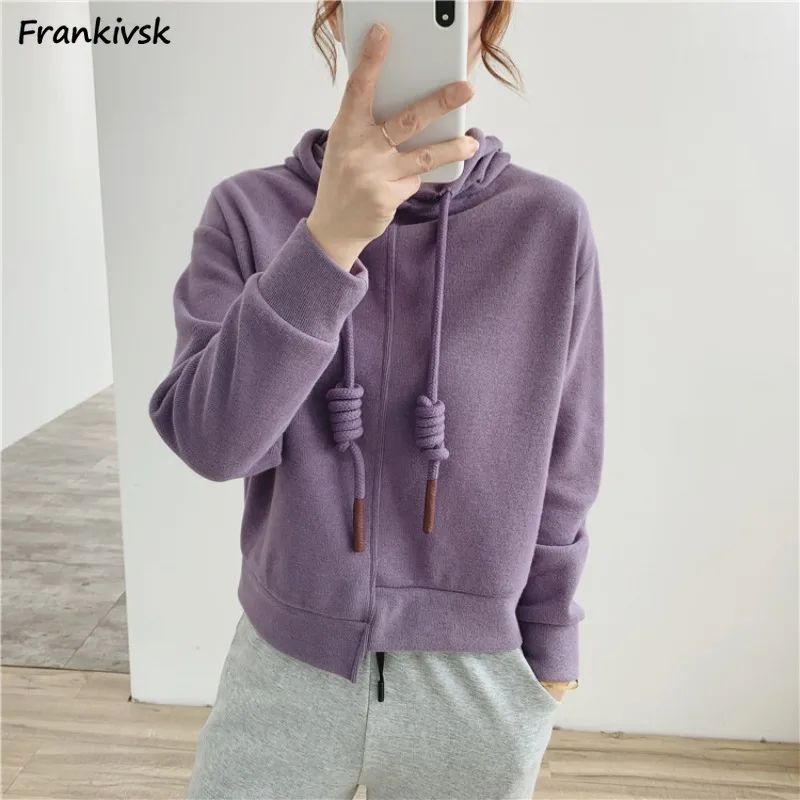 

Hoodies Women Fashion Drawstring Casual Loose Chic Cozy Korean Style Schoolgirls Tender Chic Streetwear Simple Daily Lovely New