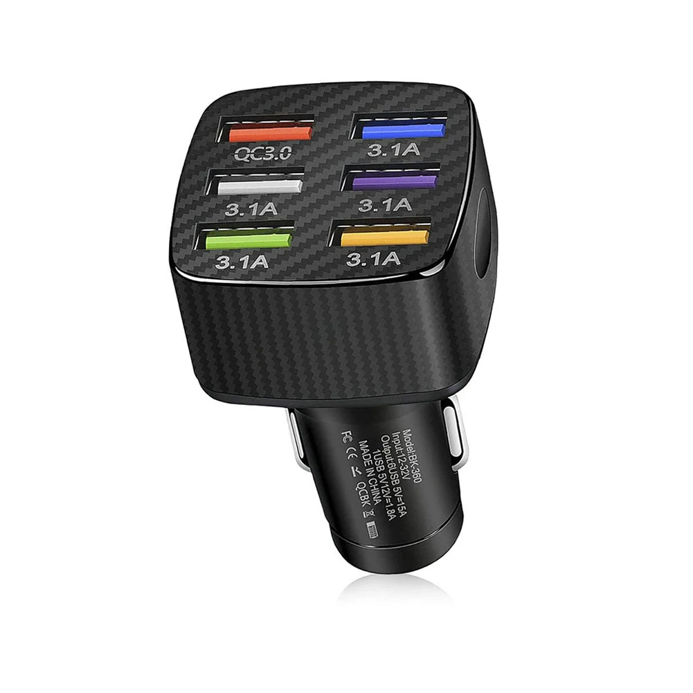 

Multi port Car Charger Adapter 6 Ports USB LED Display QC 3 0 Fast Charging PC Flame Retardant Material Shell