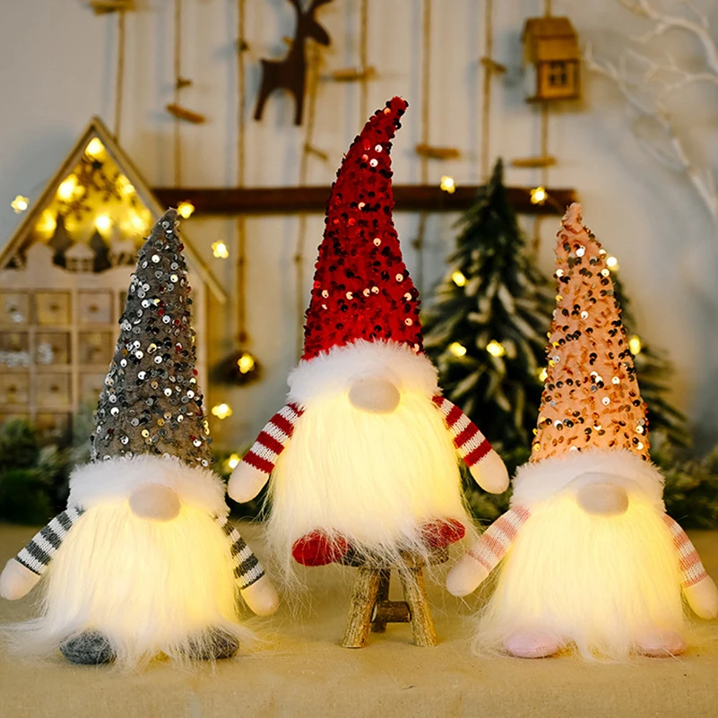 

30cm Christmas Doll Elf Gnome with Led Light Christmas Decorations for Home Xmas Navidad New Year 2023 Children's Gifts