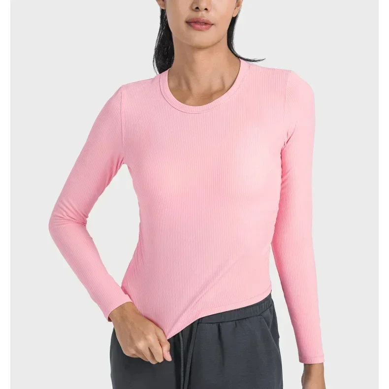 

Lulu All It Takes Ribbed Slim Elastic Sports Long Sleeve T-shirt Women Breathable Quick Drying Running Fitness Shirt Top