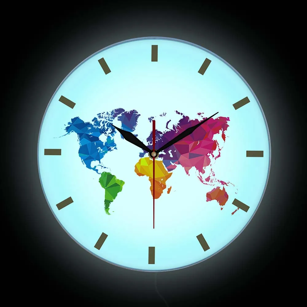 

Colorful World Map LED Wall Clock Modern Design Silent Non Ticking Clock For Office Geography Decor Glowing Luminous Wall Clock