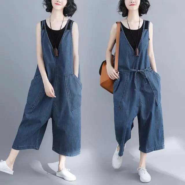 

Women's Denim Overalls Capris Pants Y2k Baggy Dongdaemun Korea 2023 2000s Streetwear 90s Clothes Woman Jeans Aestethic Newjeans