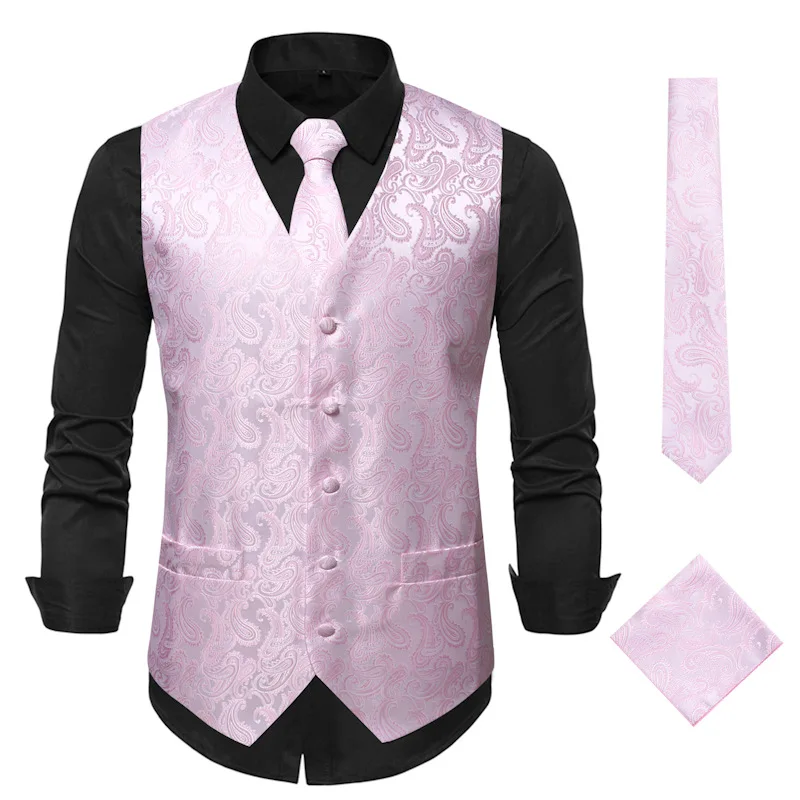 Mens Pink Paisley Jacquard Waistcoat and Necktie Pocket Square Cufflink Vest 3pcs Set Party Wedding Prom Tuxedo Waistcoat Men
Mens Pink Paisley Jacquard Waistcoat and Necktie Pocket Square Cufflink Vest 3pcs Set Party Wedding Prom Tuxedo Waistcoat Men