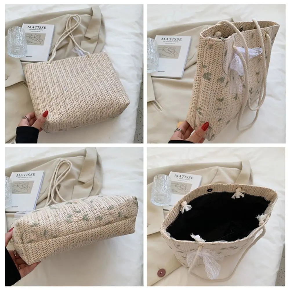 Woven Beach Tote - Large Straw Shoulder Bag with Magnetic Closure 6 Sad1713382ff542789155c401eea16703g