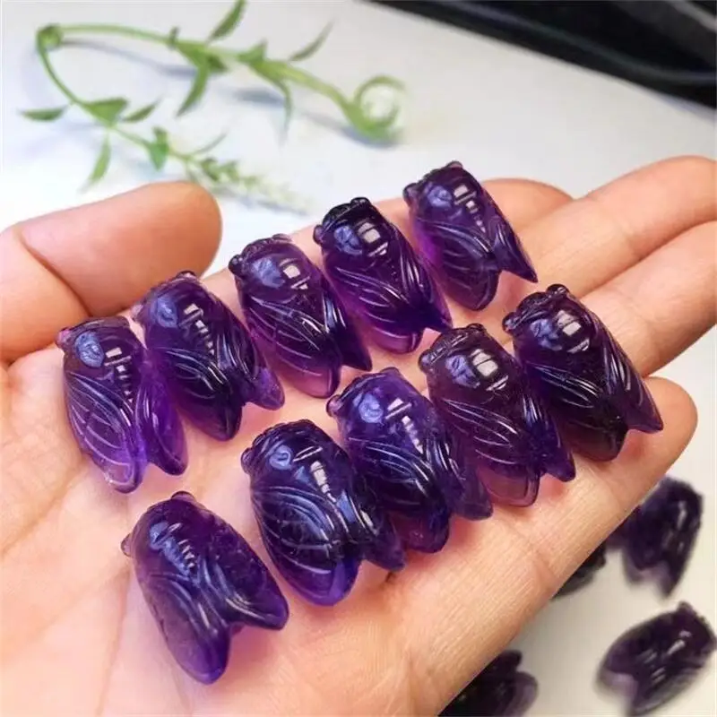 

2pcs Natural Amethyst Hand Carved Cicada Jade Pendant Fashion Boutique Jewelry Men's and Women's Cicada Necklace Gift 22-23mm