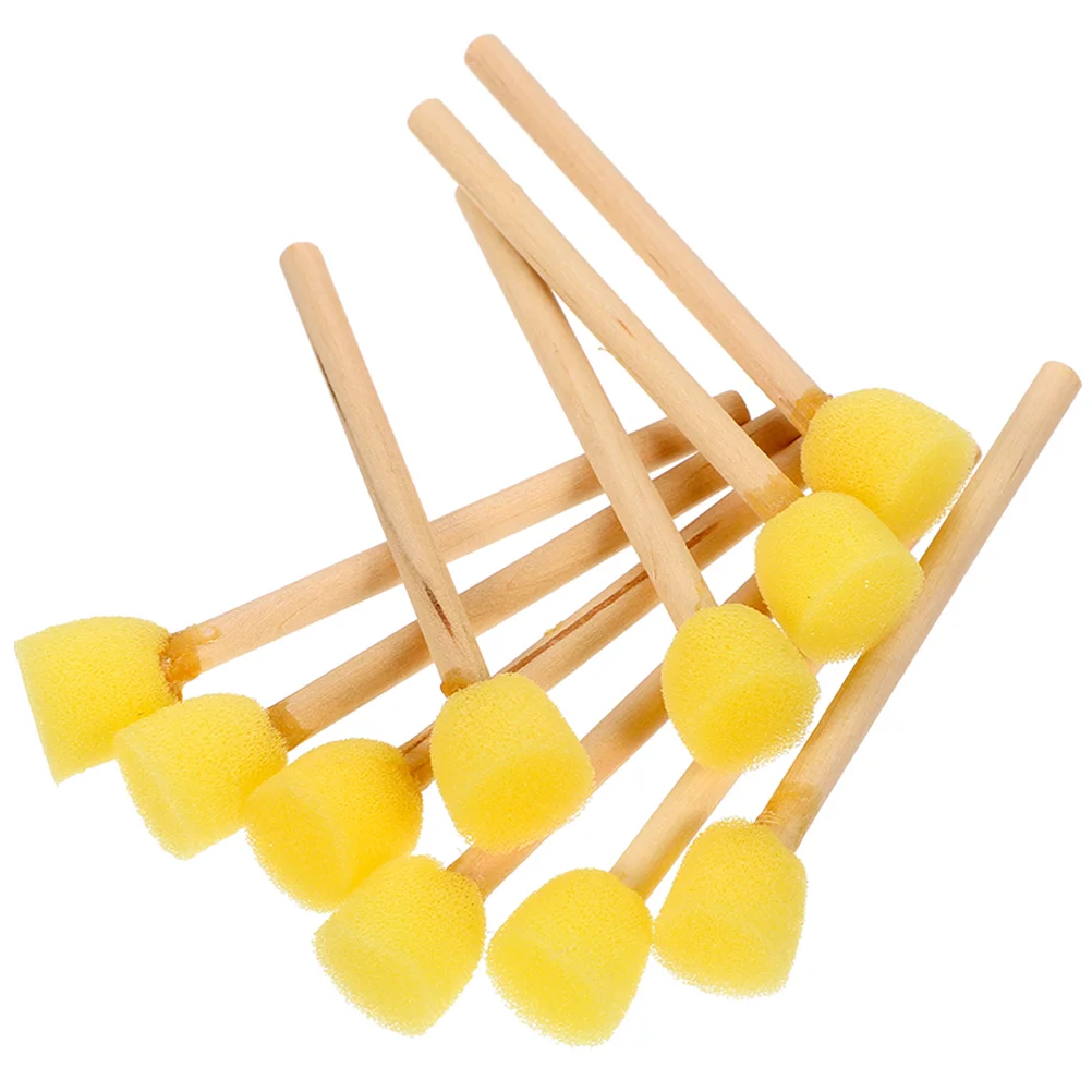 

10 Pcs Sponge Brush with Wooden Handle Painting Sponges Drawing Foam Paint Brushes Other Supplies