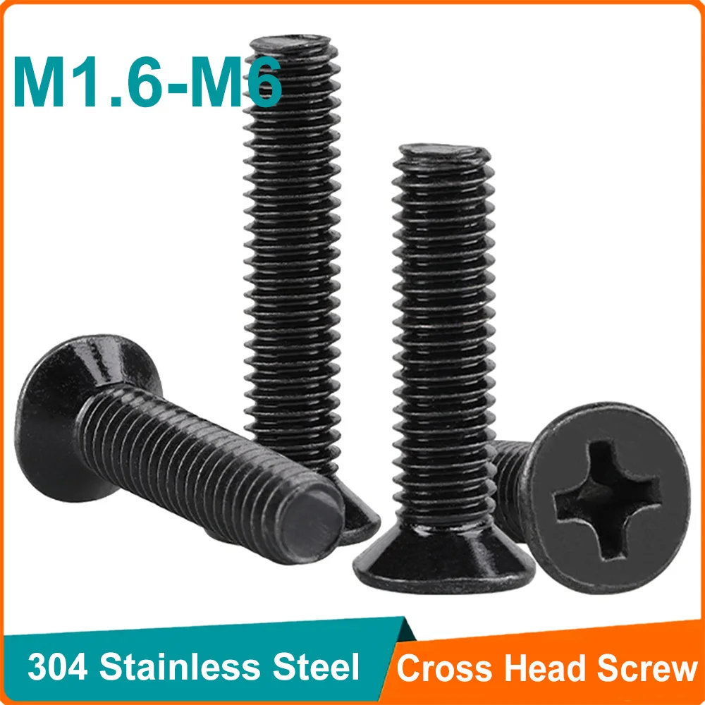 10-50pcs 304 Stainless steel M1.6 M2 M2.5 M3 M3.5 M4 M5 M6 Mini Small Black Cross Phillips Flat Countersunk Head Screw Bolt
10-50pcs 304 Stainless steel M1.6 M2 M2.5 M3 M3.5 M4 M5 M6 Mini Small Black Cross Phillips Flat Countersunk Head Screw Bolt