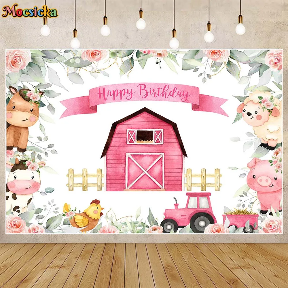 Mocsicka Farm Baby Birthday Backdrop Pink Barn Animal Floral Girl Birthday Party Background Decoration Banner Photo Studio Props
Mocsicka Farm Baby Birthday Backdrop Pink Barn Animal Floral Girl Birthday Party Background Decoration Banner Photo Studio Props