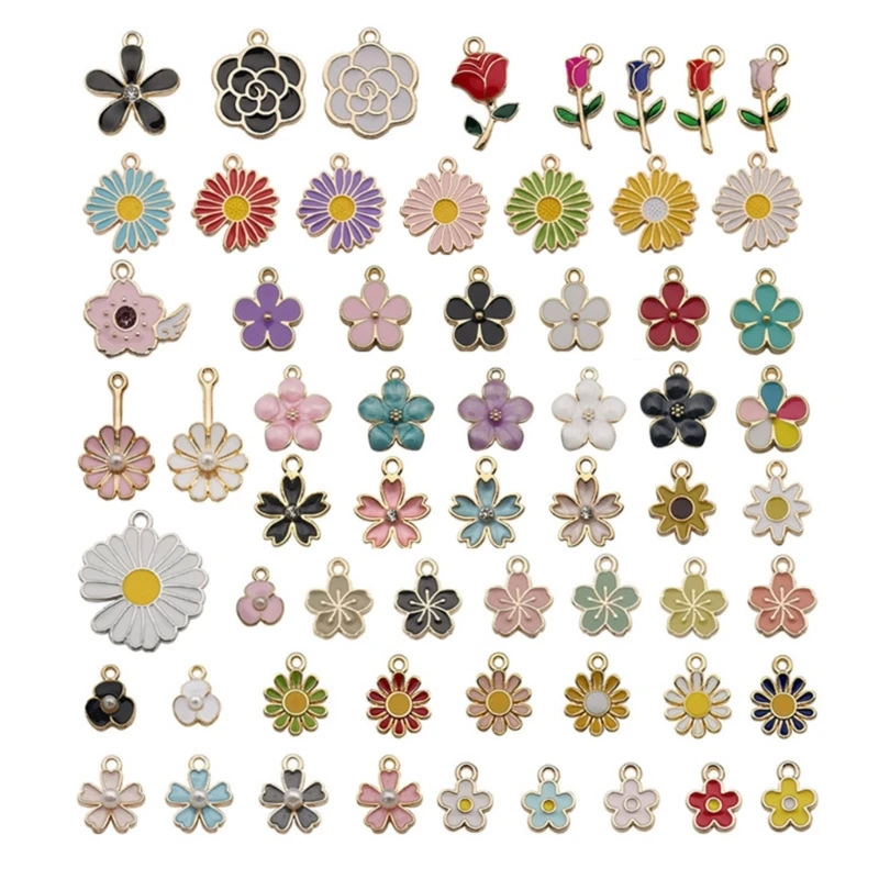 

Set of 60 Mixed Alloy Flower Drops DIY Oil Drip Pendants Jewelry Making Accessories Perfect for Earrings and Necklaces 57BD