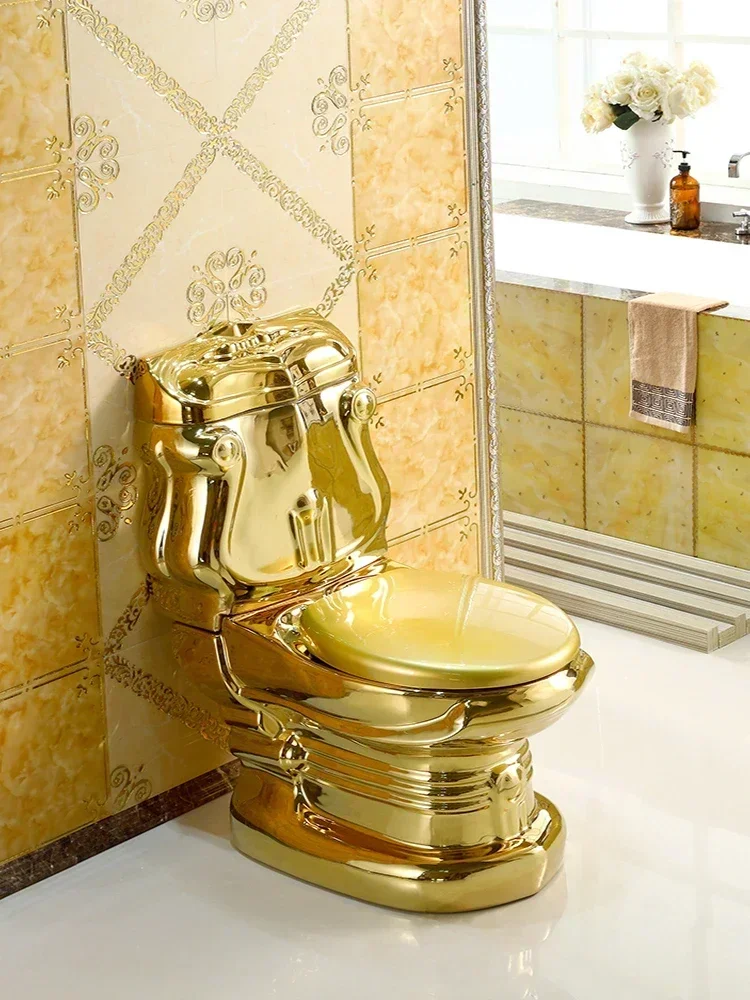 

Inodoro europeo de color dorado, inodoro retro de hotel en relieve, inodoro dividido color dorado