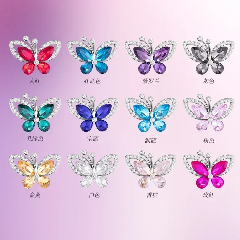 

5pcs Butterfly Shaped Buttons Crystal Rhinestone Applique Metal Base Stylish Crystal Glass Pointback For Jewel Sew Clothes Shoes