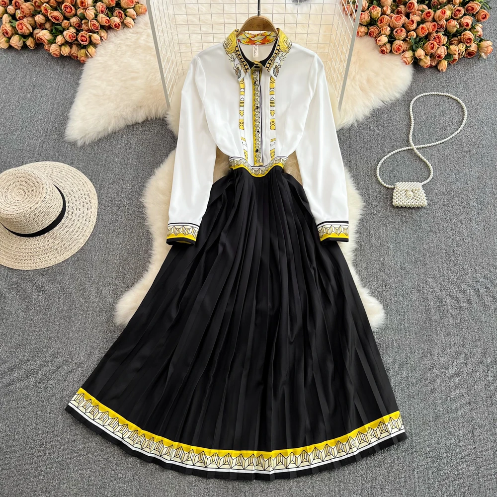 2022 Spring Runway Floral Print Midi Dress Women's Turn Down Neck Long Sleeve Vintage Elegant Party Pleated Dress Vestidos
2022 Spring Runway Floral Print Midi Dress Women's Turn Down Neck Long Sleeve Vintage Elegant Party Pleated Dress Vestidos
