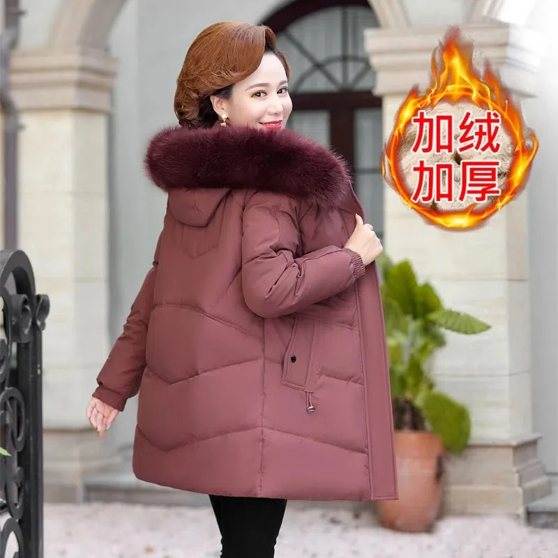 Middle Aged Elderly Women's Cotton Padded Clothes Winter Fleece Warm Parkas Mid-Length Hooded Coat Female Winter Jacket XL-6XL
Middle Aged Elderly Women's Cotton Padded Clothes Winter Fleece Warm Parkas Mid-Length Hooded Coat Female Winter Jacket XL-6XL