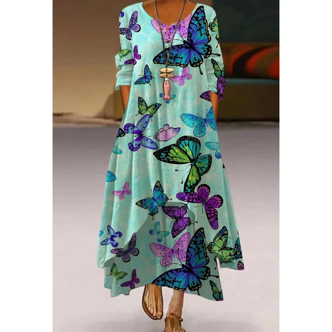 Women Vintage Printed Casual Loose Ladies Dresses Autumn New Retro Butterfly Long Dress V-neck Long-sleeved Commuting Clothes
Women Vintage Printed Casual Loose Ladies Dresses Autumn New Retro Butterfly Long Dress V-neck Long-sleeved Commuting Clothes