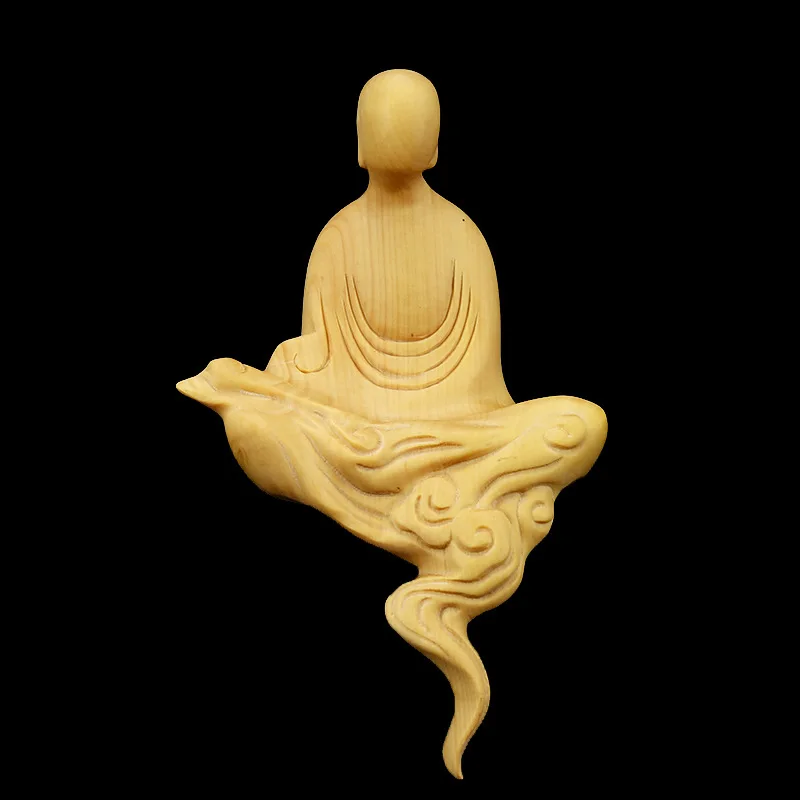 

Boxwood Wood Carved No Phase Zen Buddha Statue Monk Statue Decor Figurines Craft Mascot Home Decoration Pendant