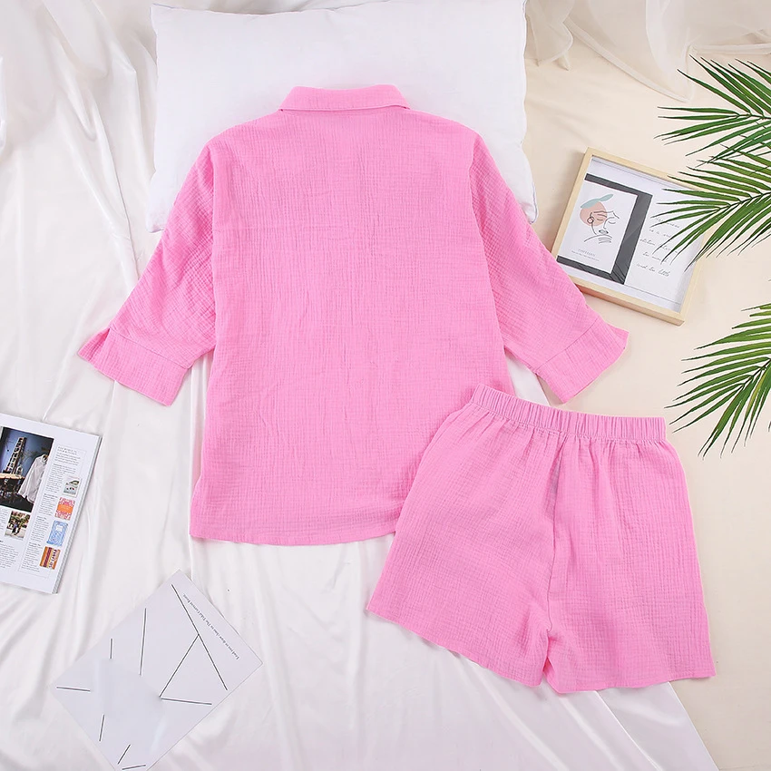 Langarm Shirts Und Lose Hohe Taille Mini Shorts Sets Sommer Loung Tragen frauen Pyjamas Anzüge Casual Oberbekleidung Zwei stück Set Langarm Shirts Und Lose Hohe Taille Mini Shorts Sets Sommer Loung Tragen frauen Pyjamas Anzüge Casual Oberbekleidung Zwei stück Set