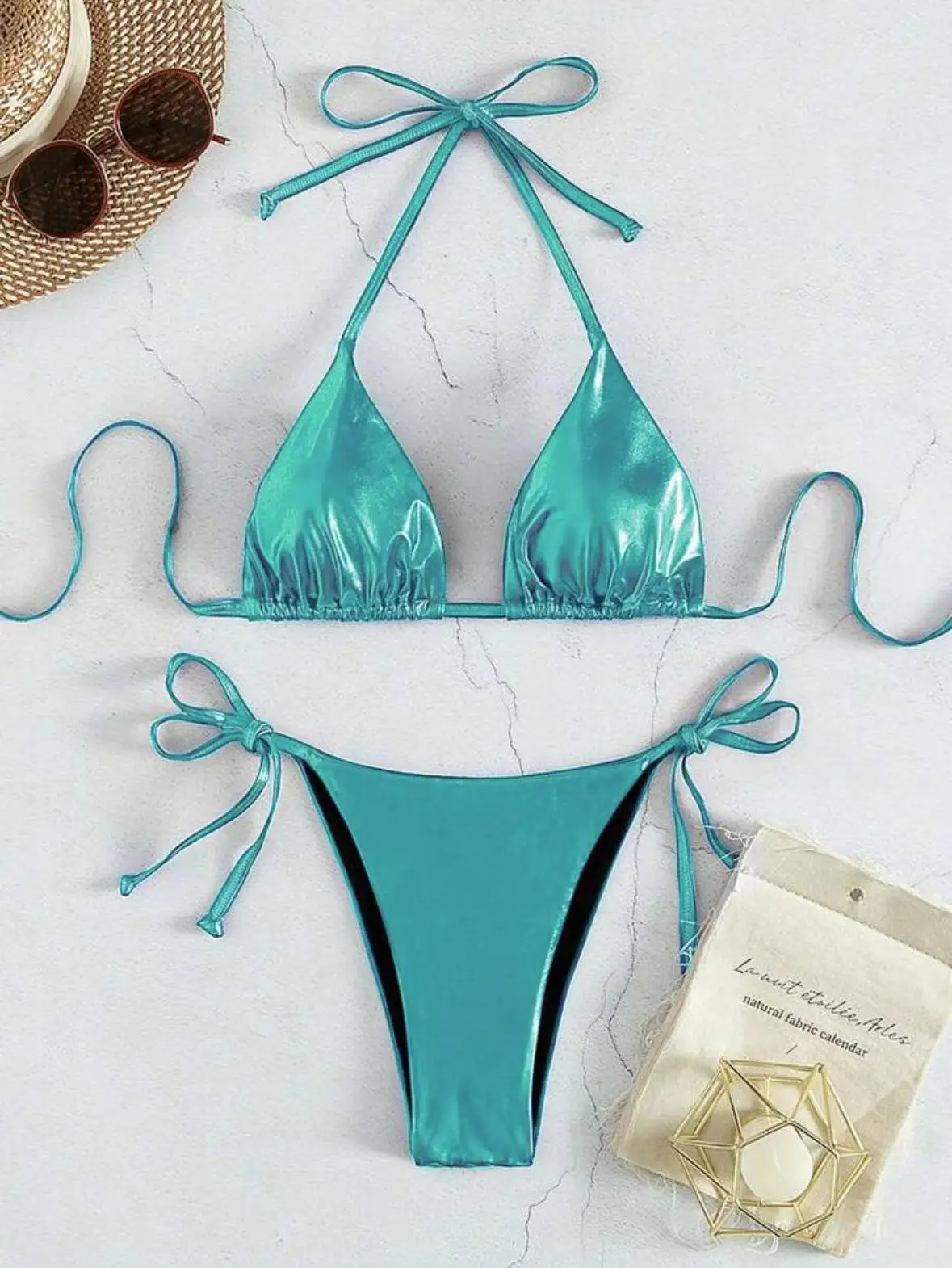Women's Metallic Shiny Bathing Suit Triangle Tie Side Swimsuit Bikini Set Solid Color 2pcs Bikinis Sets Female Swimwear
Women's Metallic Shiny Bathing Suit Triangle Tie Side Swimsuit Bikini Set Solid Color 2pcs Bikinis Sets Female Swimwear