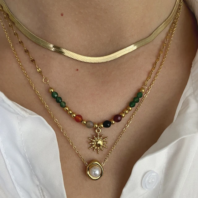 Peri'sbox-Pendentif Étoilé en Acier Inoxydable pour Femme, Perle Dainty, Pierre Naturelle, Acier Inoxydable, Empilable, Bijoux Fantaisie, 216.239. 1