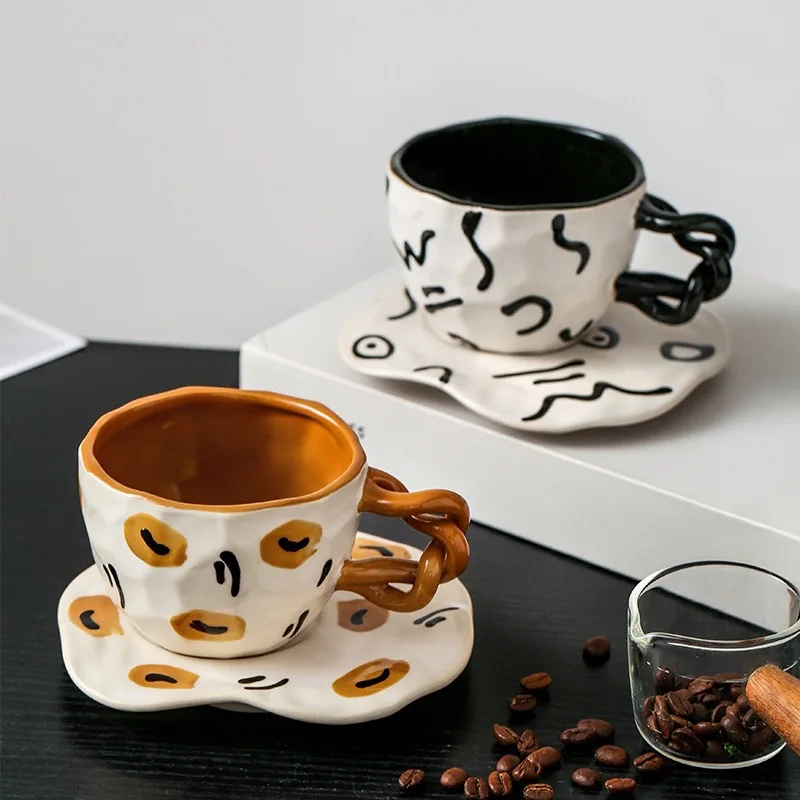 

Чайные чашки и искусственная керамическая кофейная чашка, комплект китайской кофейной чашки с блюдцем и ложкой для кофе, молока, чая, напитков