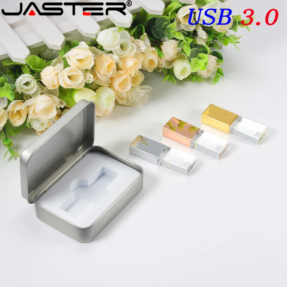 

JASTER Iron Box Crystal Memory Stick High Speed USB 3.0 Flash Drives 64GB Creative Gift Pen Drive 32GB Silver USB Stick 16GB 8GB