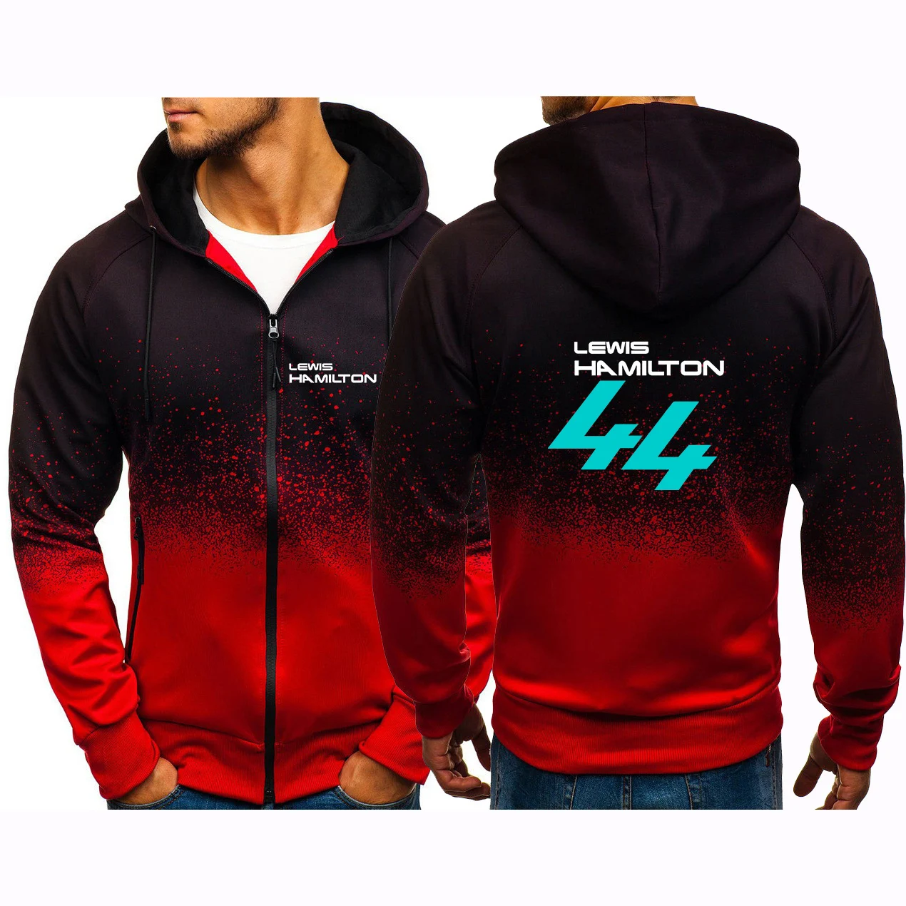 

F1 driver lewis hamilton number 44 autumn men's hoodie casual HipHop Harajuku gradient sweater zipper jacket