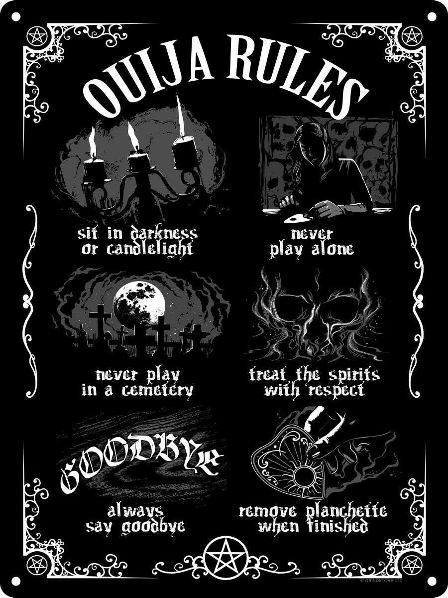 12 X 8 Inch Tin Sign Ouija Board Rules Vintage Iron Painting Metal Plate Novelty Decor for Club Cafe Bar
12 X 8 Inch Tin Sign Ouija Board Rules Vintage Iron Painting Metal Plate Novelty Decor for Club Cafe Bar