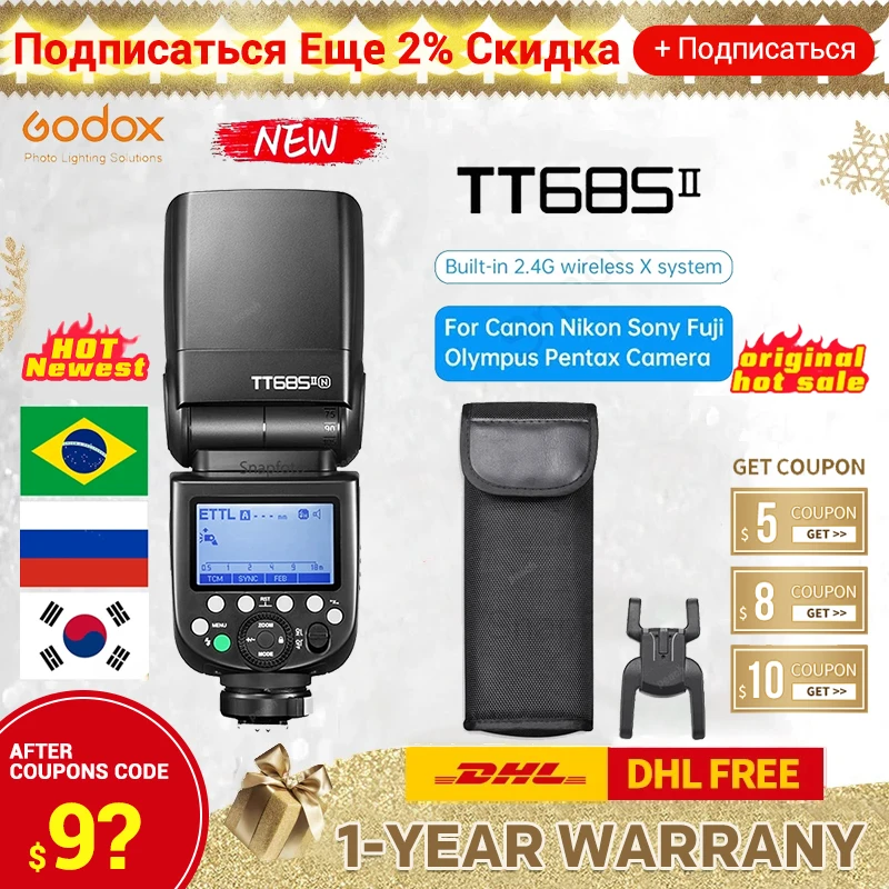 Вспышка для камеры Godox TT685II Speedlite TT685IIC TT685IIN TT685IIS TT685IIF TTL HSS Sony Canon Nikon Fuji Olympus vs V860II |