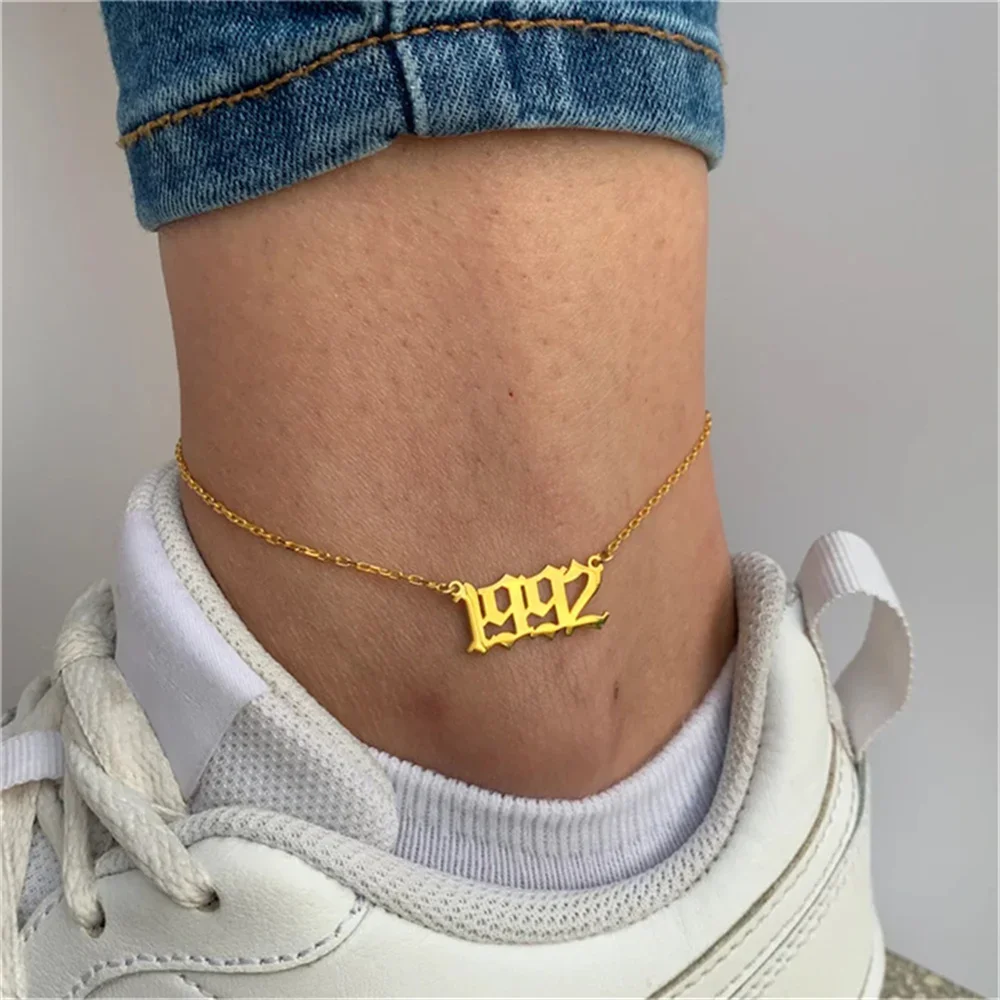 

Custom Name Anklet for Women Stainless Steel Boho Style Jewelry Personalized Number Fashion Cross Chain Anklets Birthday Gifts