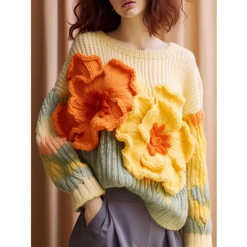 vintage 3d flower sweater women Women Loose Long Sleeve O-neck Knitted Pullover 2023 Autumn Female Thick Casual Streetwear
vintage 3d flower sweater women Women Loose Long Sleeve O-neck Knitted Pullover 2023 Autumn Female Thick Casual Streetwear