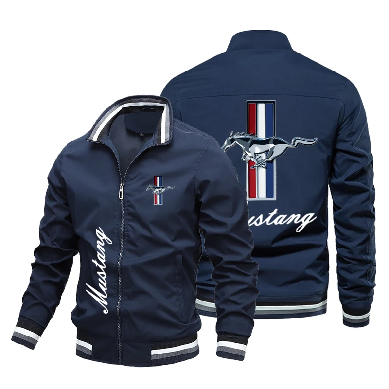 

2023 Summer New Hot Selling Ford Mustang Logo Print men's Jacket Fashion Slim Lapel Jacket Motorcycle Racing Breathable Top