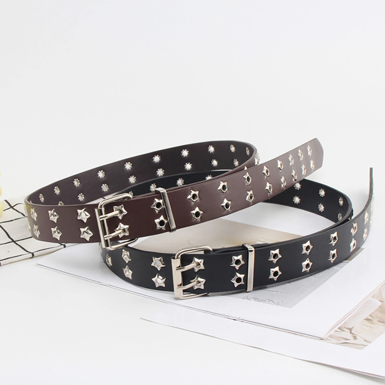 Goth Style Star Metal Buckle Wide Belt Double Pin Decoration Jeans Eyelet Decor Buckle Belt Y2k Accessories Belts For Women Men
Goth Style Star Metal Buckle Wide Belt Double Pin Decoration Jeans Eyelet Decor Buckle Belt Y2k Accessories Belts For Women Men