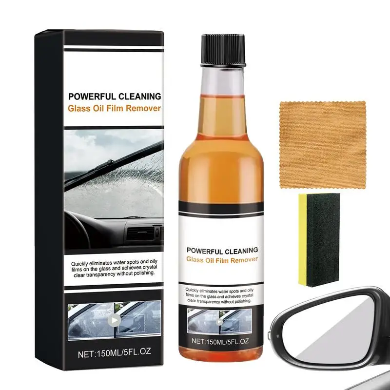 

Oil Film Remover for Glass 150ml Powerful Glass Washing Agent with Towel and Sponge Professional Automotive Window Cleaning