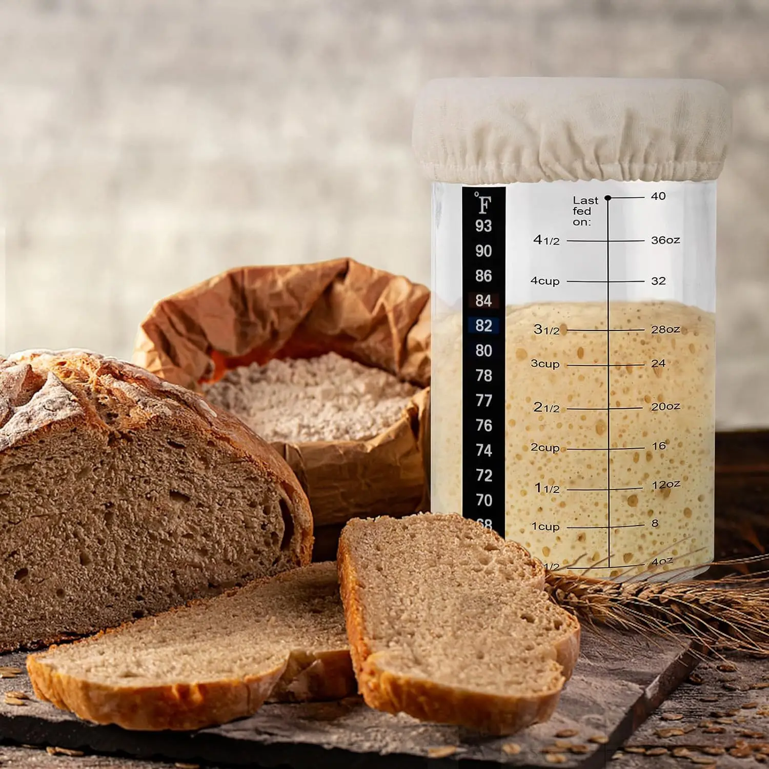 1200ml Sourdough Starter Jar Heat Wide Mouth Resistant Bread Making Clear Glass Jar with Thermometer Kitchen Baking Accessory
1200ml Sourdough Starter Jar Heat Wide Mouth Resistant Bread Making Clear Glass Jar with Thermometer Kitchen Baking Accessory