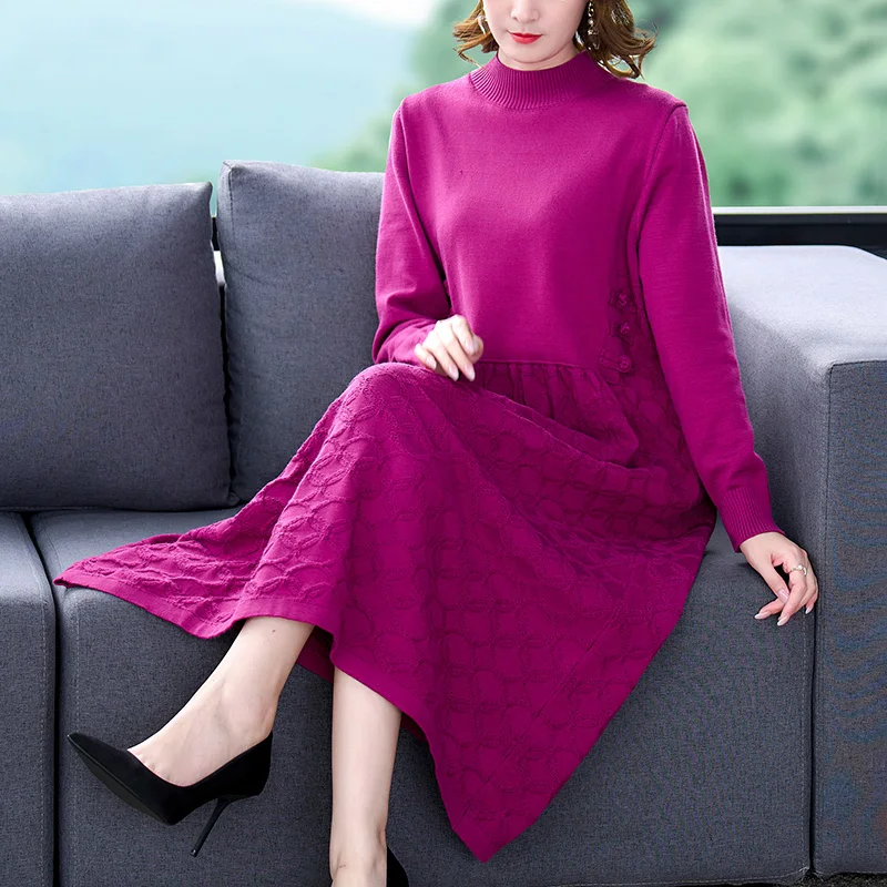 

Новинка 2023, вязаное женское осеннее универсальное Ретро кашемировое нижнее платье, корейское свободное облегающее праздничное платье-свитер