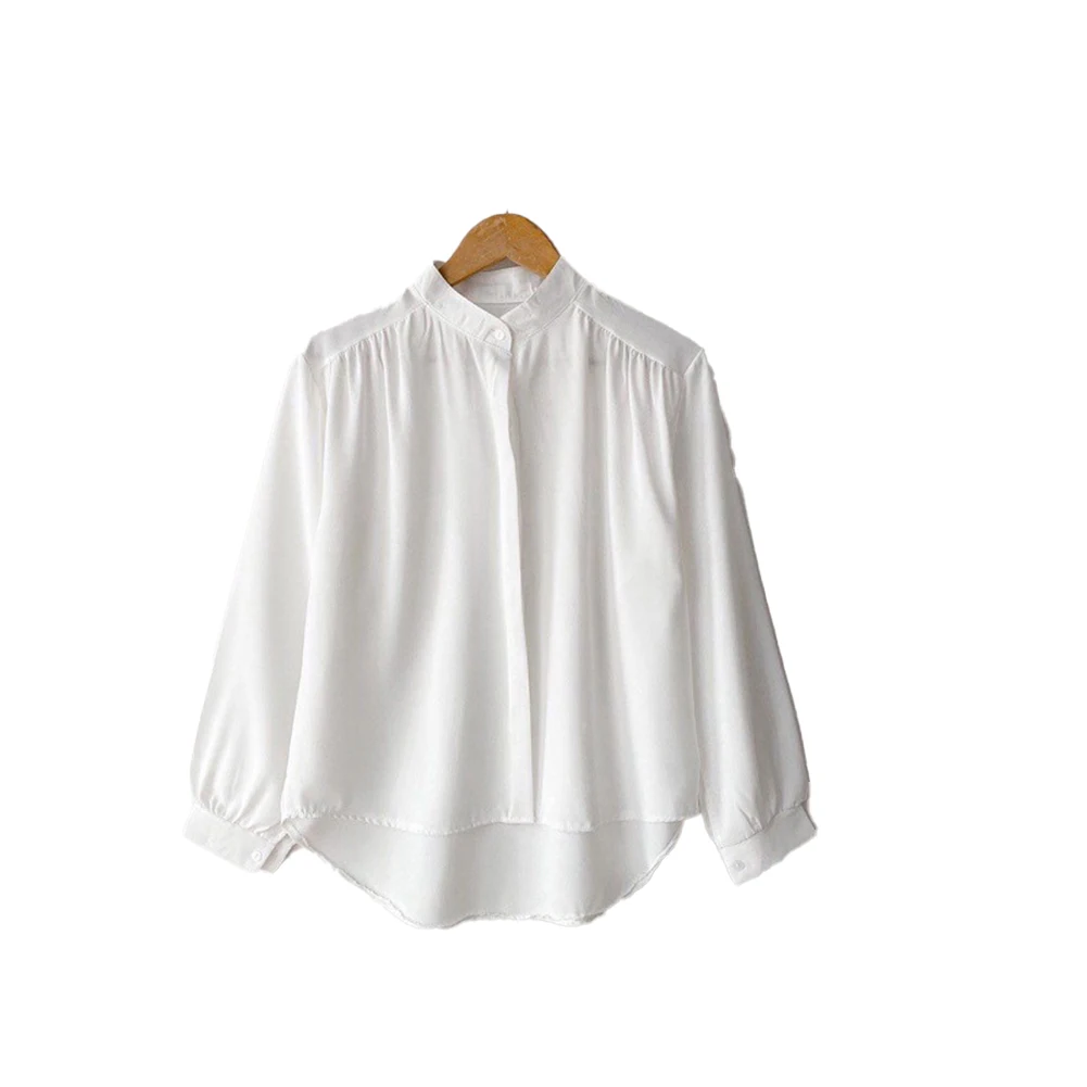 

Осенняя женская рубашка Базовая Повседневная Женская Праздничная рубашка с коротким рукавом легкая эластичная Однотонная рубашка с воротником-стойкой