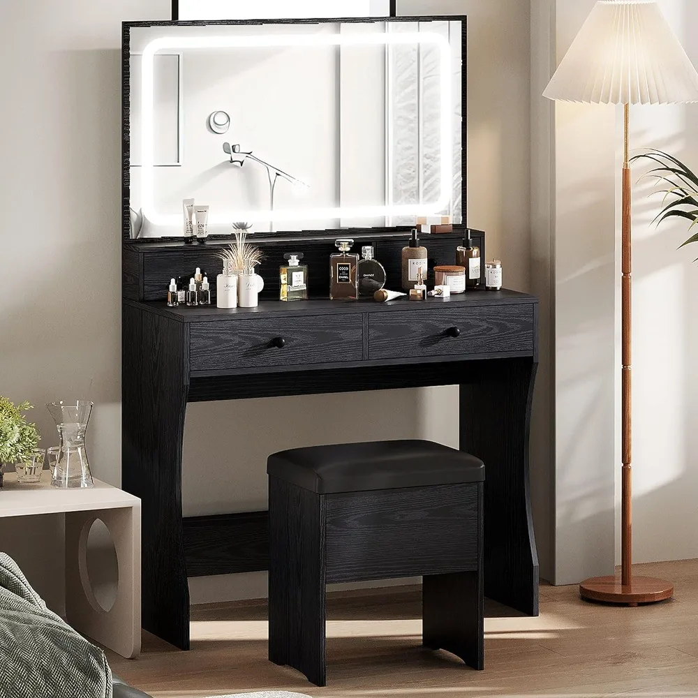 

Storage Stool Dresser for Bedroom Dressing Table Set Dressing Table With 4 Drawers Dressers Vanity Mirror With Lights Furniture