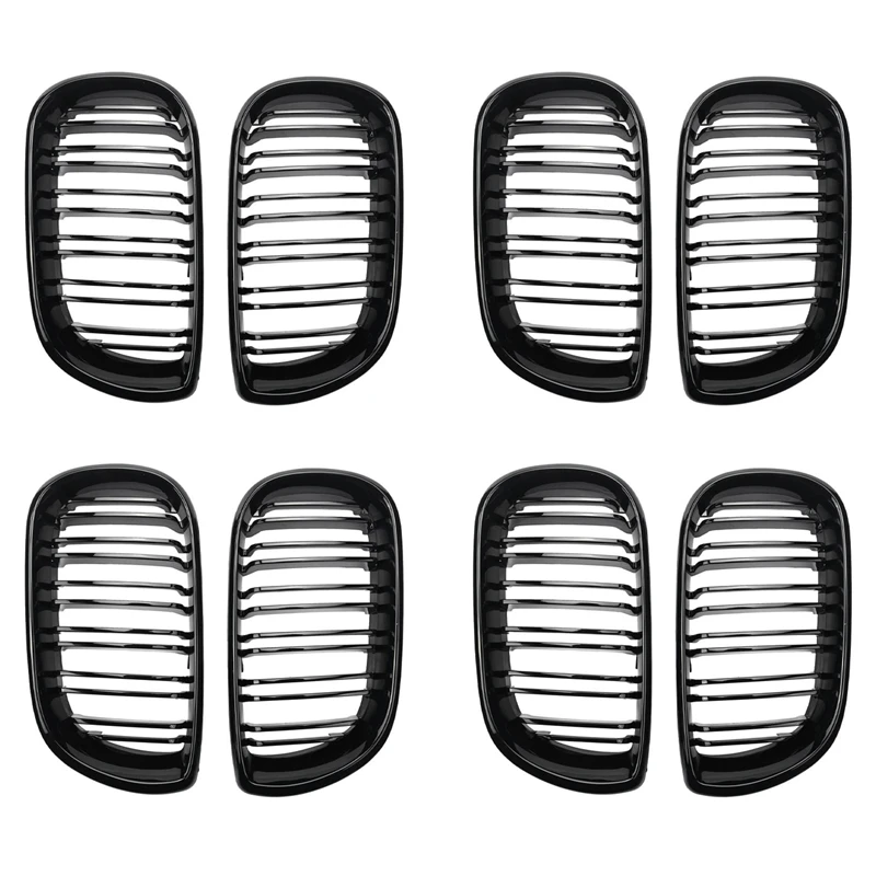 

8Pcs Car Style Gloss Black Front Kidney Double Slat Grill Grille For BMW E46 4 Door 4D 3 Series 2002-2005