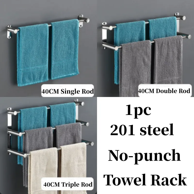 

Stainless Steel No-Punch Towel Rack 40/50CM Bathroom Storage Rack Toilet Paper Holder Towel Bar Hook Bathroom Accessories