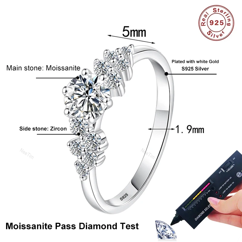 NeeTim 0.5ct 5mm Moissanite Ring for Women 925 Sterling Silver with White Gold Plated Lab Diamond Wedding Gemstone Bride Rings 5 Sad38acfb735045a1af4519c347bfb146Q