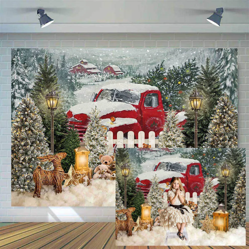 

Mocsicka Winter Christmas Photo Background Red Car Xmas Tree Bear Newborn Portrait Photography Backdrops Studio Photoshoot Props