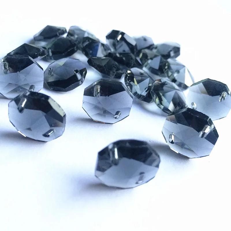 

Hot Selling 200pcs/lot 14mm Grey Crystal Chandelier Octagon Beads in 2 holes Glass Curtain Strand or Lamp Lighting Accessories