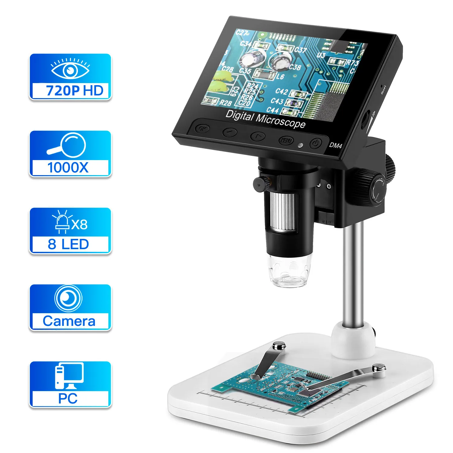 TOMLOV 7 LCD Digital Microscope with 32GB SD Card 1200x Magnification, 1080p Video Microscope with Metal Stand, 12mp