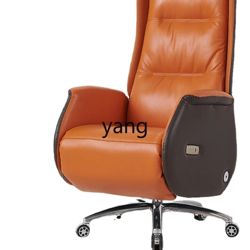 

Yjq Luxury Executive Chair Genuine Leather Office Business Computer Chair Home Reclining Office Chair Comfortable Long Sitting