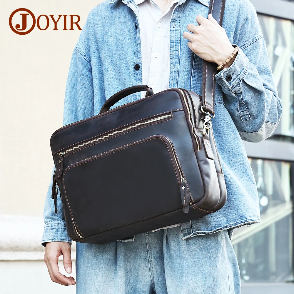 

JOYIR Genuine Leather Men's Briefcase for 15.6" Laptop Bag Business Travel Work Messenger Shoulder Bag for Documents Handbag